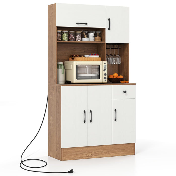Giantex 167cm Tall Pantry Cabinet w/Hutch & Power Outlets