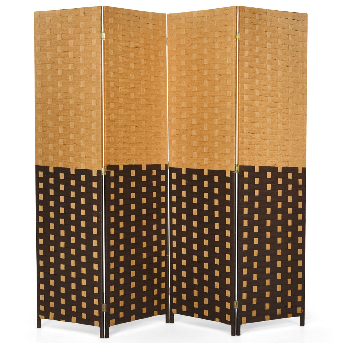 6Ft Room Divider, 4-Panel Woven Wall Divider Panel Screen, Extra Wide Freestanding Privacy Screen Divider