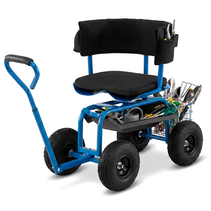 Rolling Garden Work Seat with Wheels and Swivel Seat