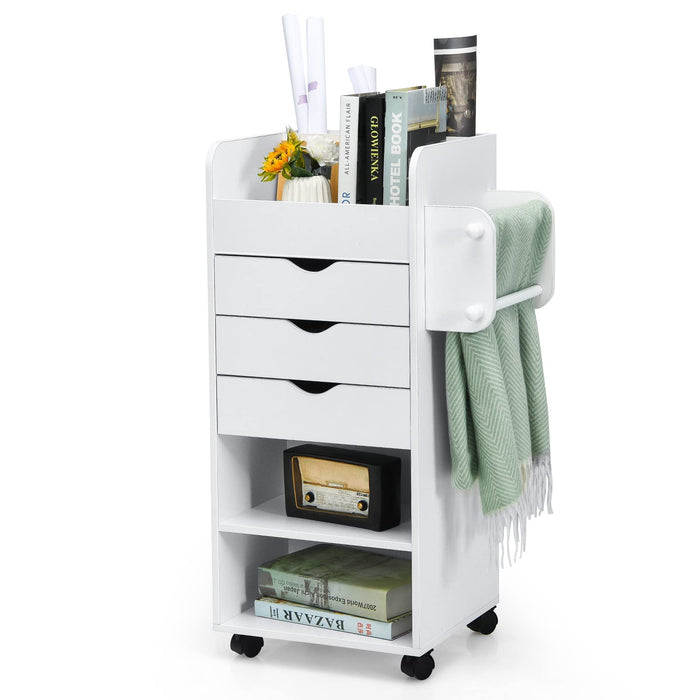 Giantex Rolling Craft Storage Cart, Utility Cart w/ 3 Drawers, 3 Shelves, 3 Slots & 2 Dowels, White