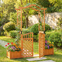 Garden Arbor with Gate and 2 Planter Boxes for Backyard