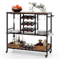 3-Tier Bar Cart Serving Cart on Wheels Industrial Rolling Beverage Cart Kitchen