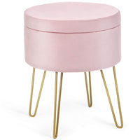 Velvet Storage Ottoman Stool, w/ Hairpin Like Metal Legs, Modern Dressing Make-up Vanity Stool