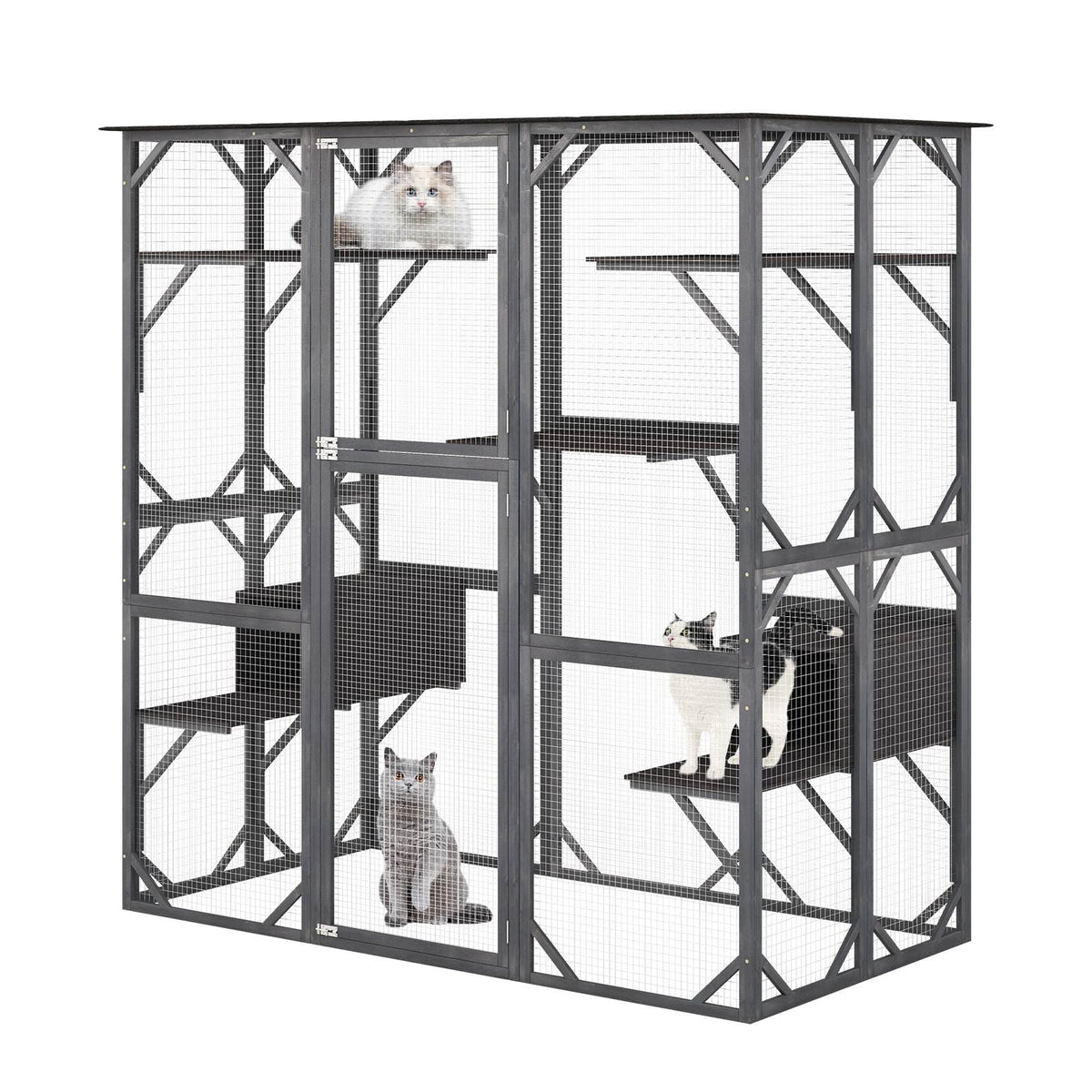 Large Outdoor Wooden Cat House 180cm Catio Enclosure w/Weatherproof Asphalt Roof
