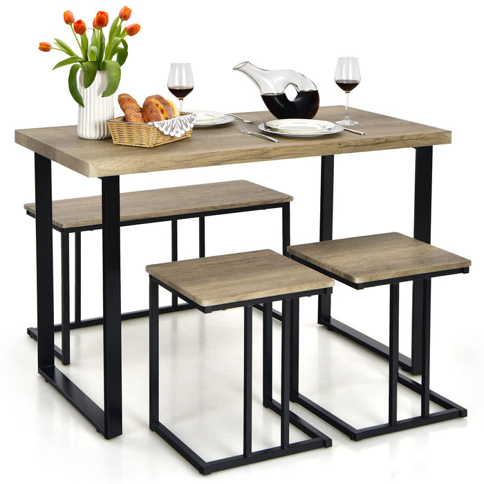 Giantex 4 Piece Dining Table Set, Modern Kitchen Counter Height Table Set for 4 with Bench & Stools, Oak Grey