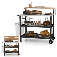 Rolling Bar Cart with Flip-up Table and Foldable Handle for Kitchen