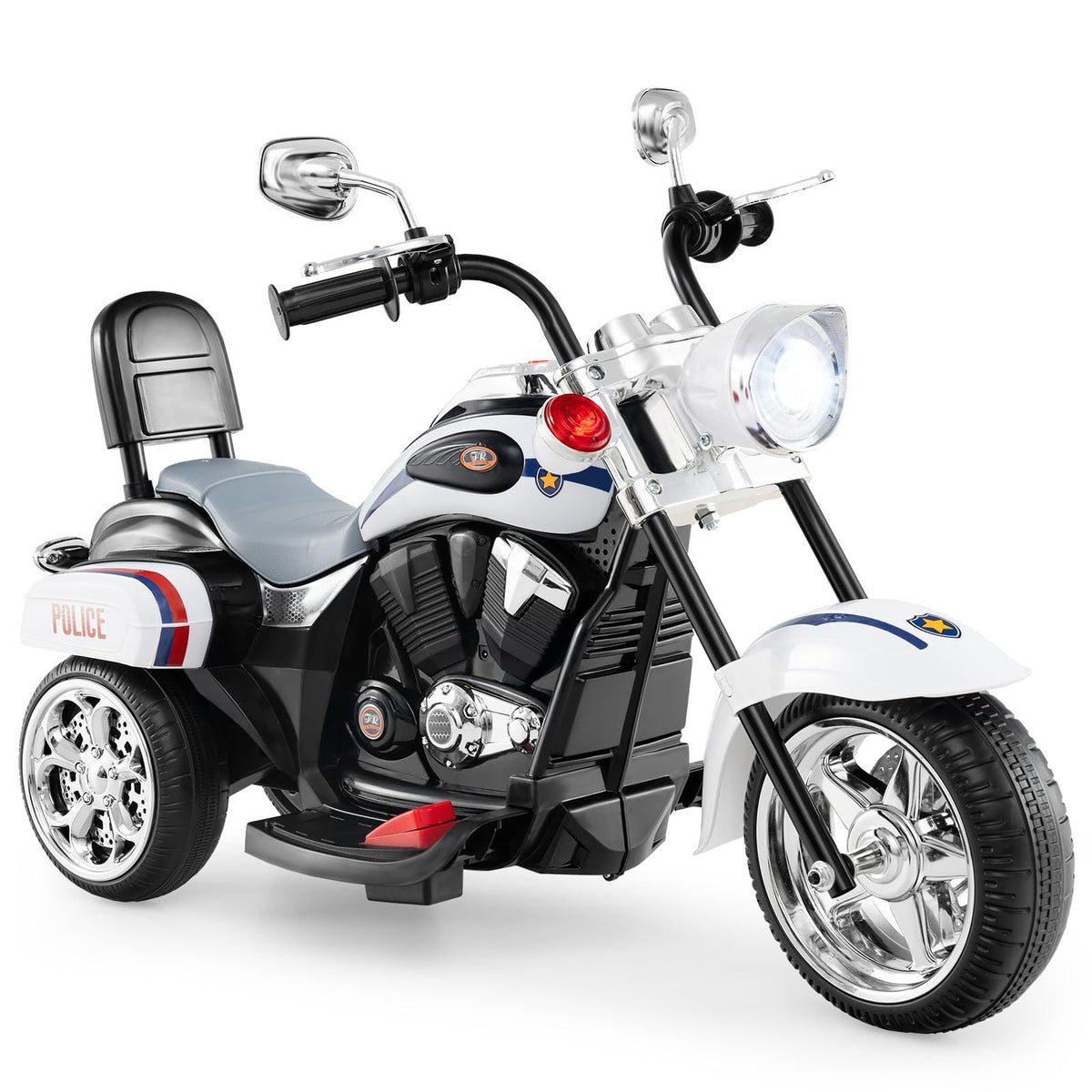 6V Kids Motorcycle 3-Wheel with Headlight and Horn White