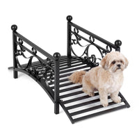Garden Metal Bridge with Handrails, Outdoor Arched Bridge w/Dual Patterned Side Rails