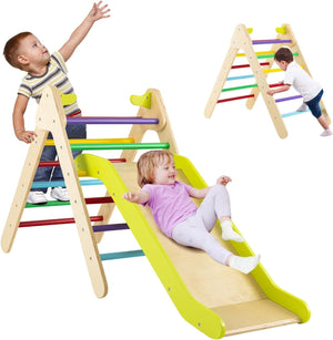 2 in 1 Kids Wooden Climbing Triangle Set with Slide