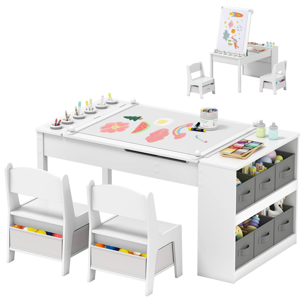 Multi-functional Kids Art Easel Table & Chair Set, Toddler Craft Drawing Writing Desk