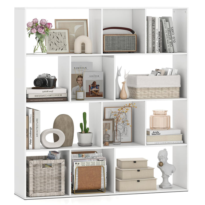 4-Tier Open Shelf Bookcase with 12 Storage Compartments