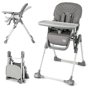 Portable Adjustable Highchair with Footrest, Detachable Tray, Easy to Clean PU Seat Cushion