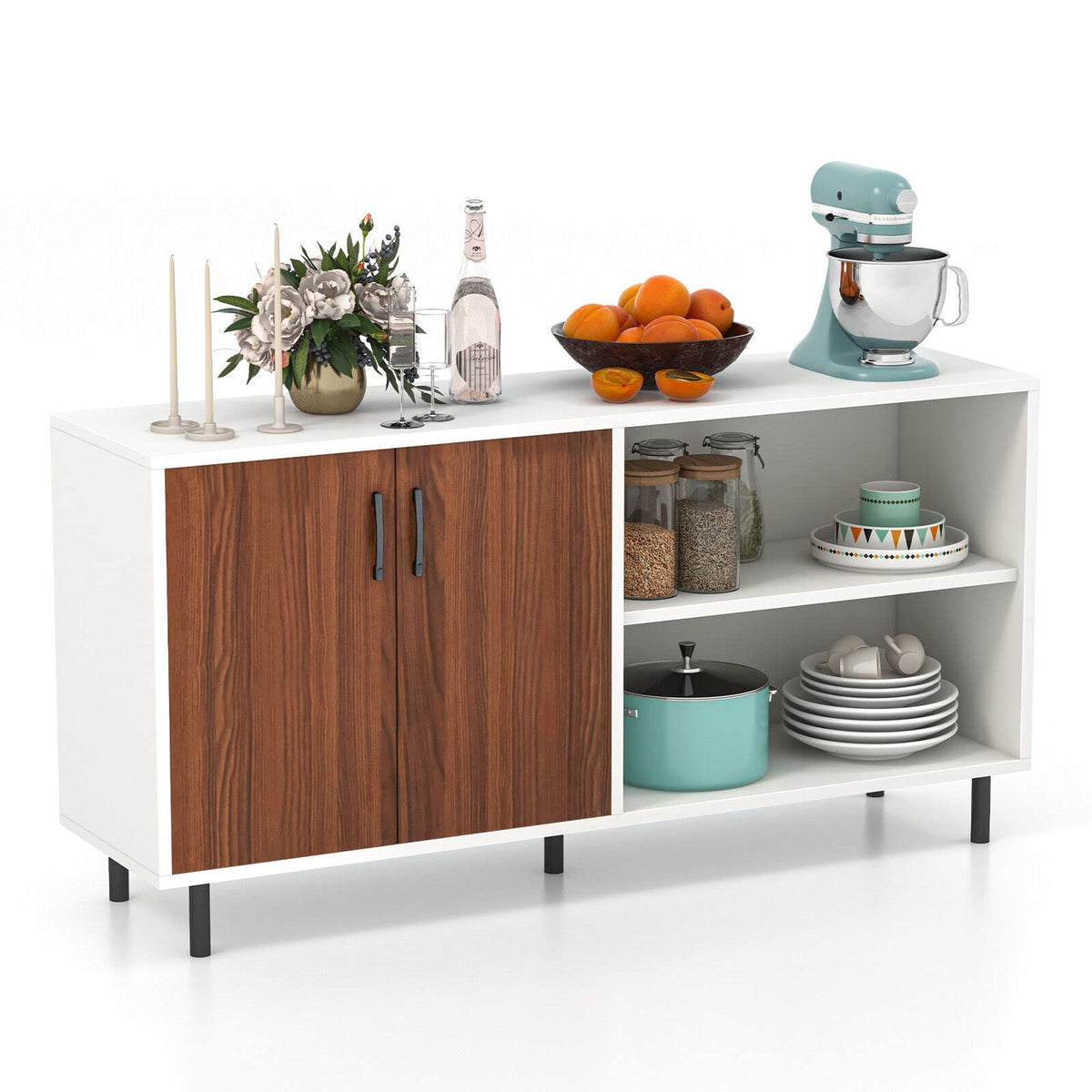 Giantex Modern Buffet Sideboard, Storage Cabinet with 2 Doors and Open Compartments