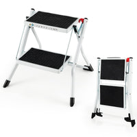 2 Step Ladder, Folding Step Stool with Heavy-Duty Metal Frame