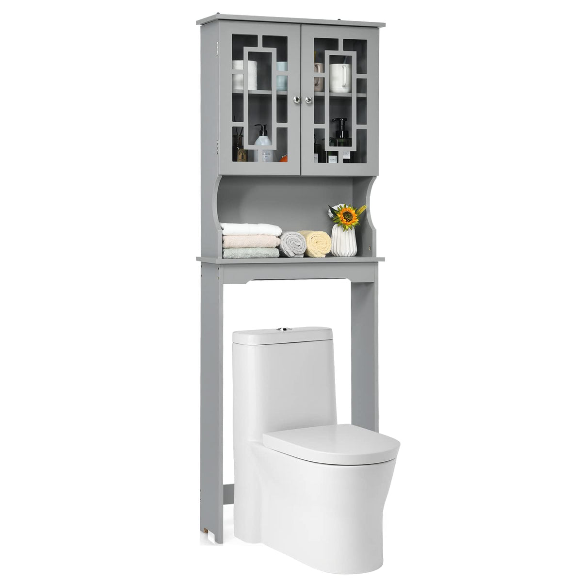 Giantex Over-The-Toilet Storage Spacesaver, Bathroom Organizer with Cabinet  and Shelf, Above Toilet Standing Rack (White)