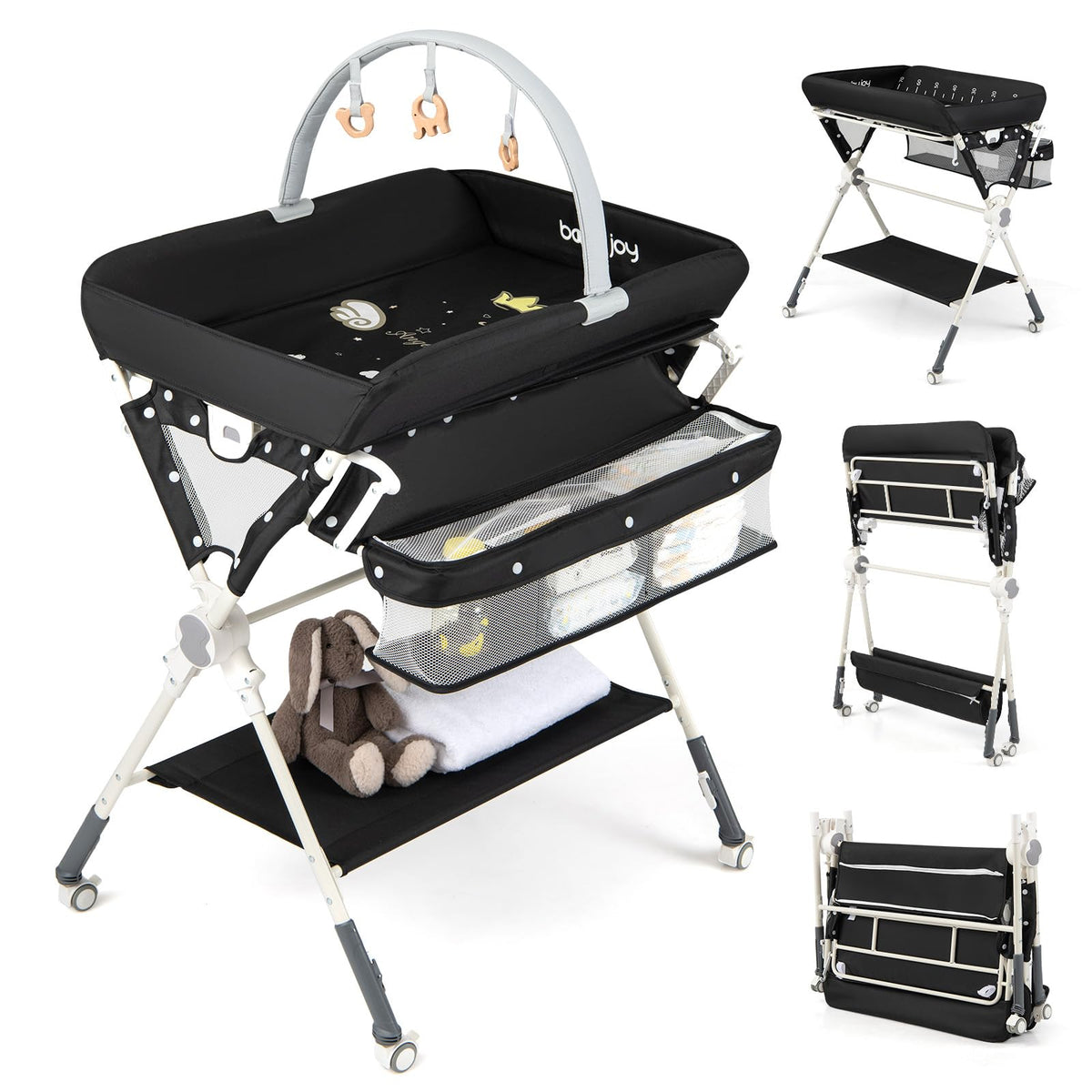 Baby Changing Table, Foldable Diaper Changing Station w/Storage Bag & Shelf