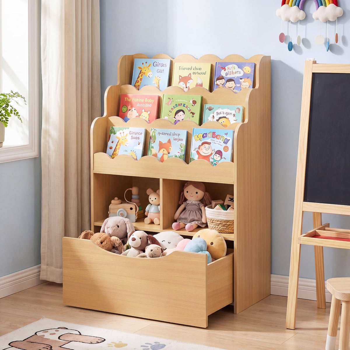 Toy Storage Organizer w/Shelves & Rolling Drawer, Toddler Book Storage Chest