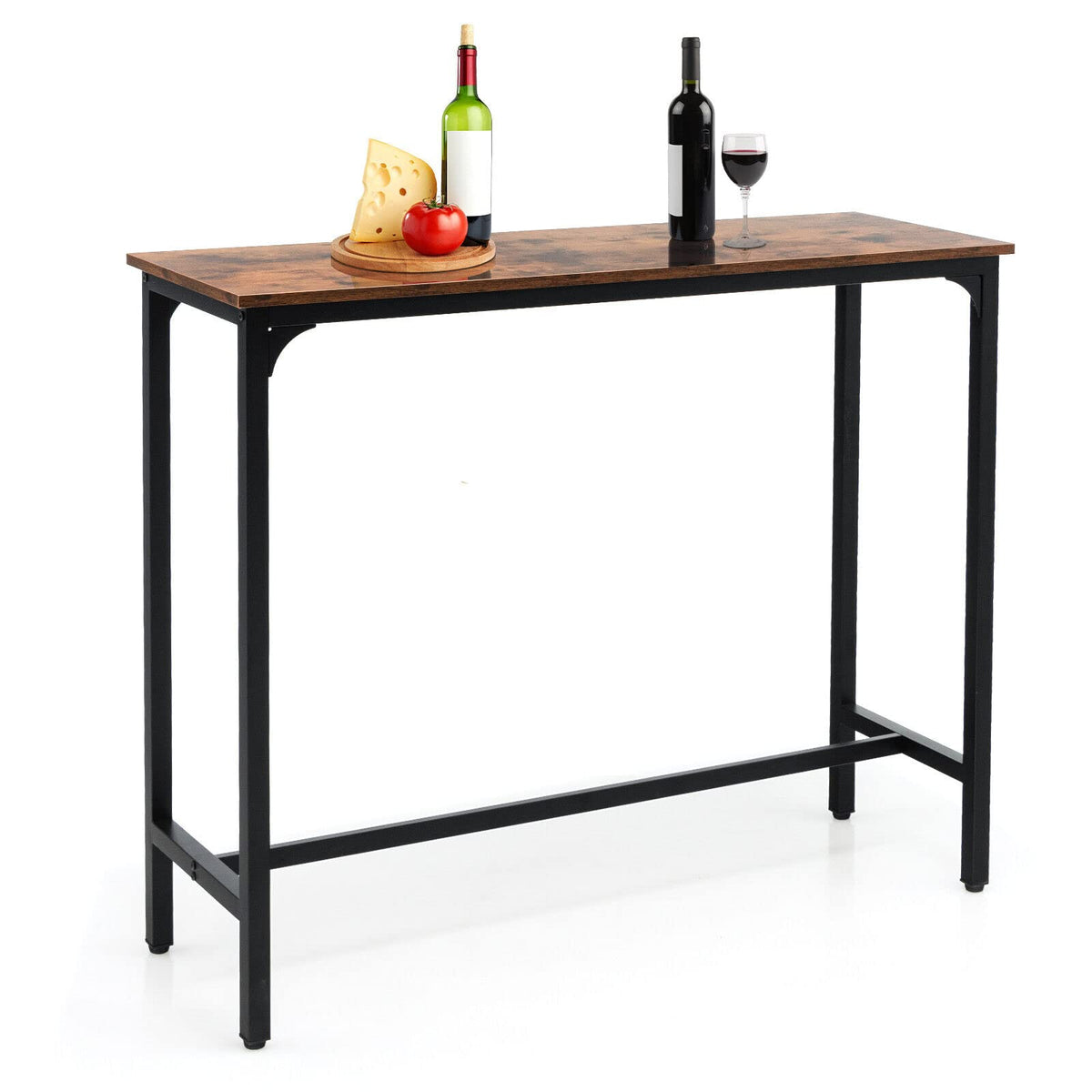Giantex Bar Table with Footrest, Counter Height Table, Industrial Pub Table for Small Space , Rustic Brown