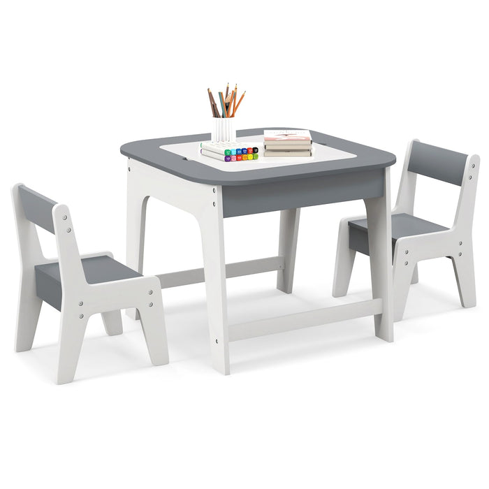 Kids Table & Chairs Set, Toddler Activity Table Set with Double-Sided Tabletop & Hidden Storage Space