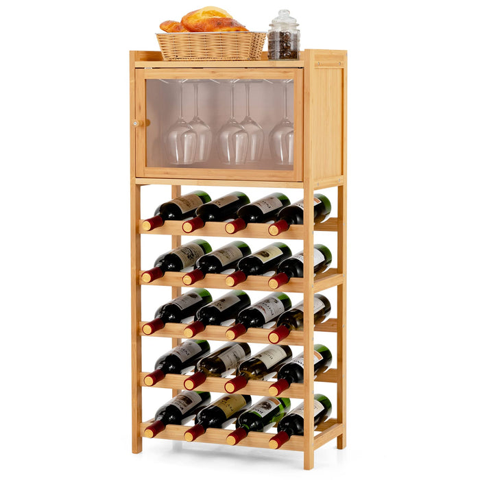 Giantex 20-Bottle Bamboo Wine Rack Cabinet, Freestanding Wine Display Cupboard Shelf w/ Bottle Organizer, Natural