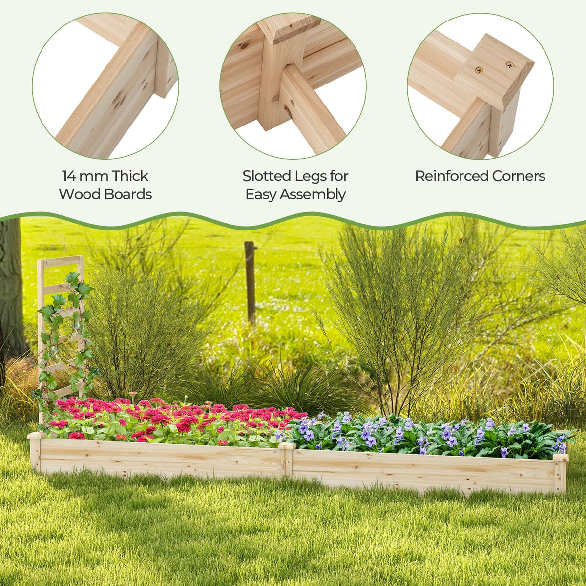 Raised Garden Bed w/Planter Box & Trellis, Outdoor Wooden Planter Box Kit for Flower