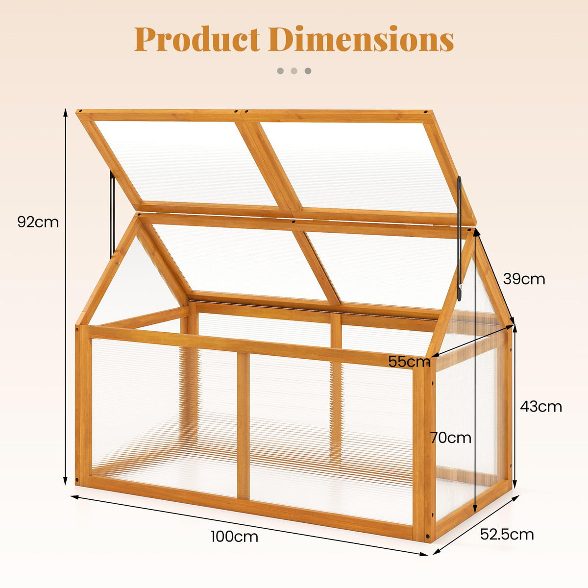 Wood Cold Frame Greenhouse, Portable Raised Flower Planter Protection with Transparent Panels