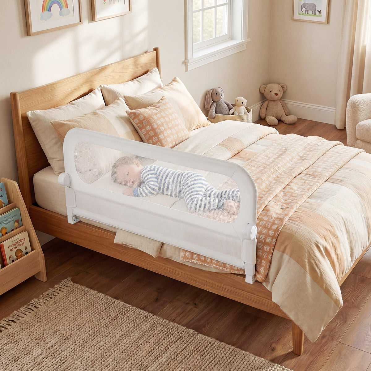120 cm Foldable Bed Rail with Removable Oxford Fabric Cover and Extra Buckle for Toddlers