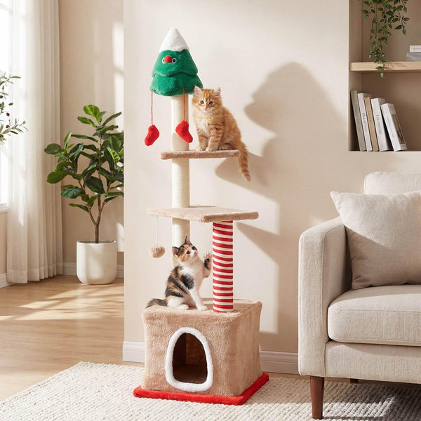 Christmas Cat Tree, 132 cm Multi-Level Cat Tower with Cat Condo