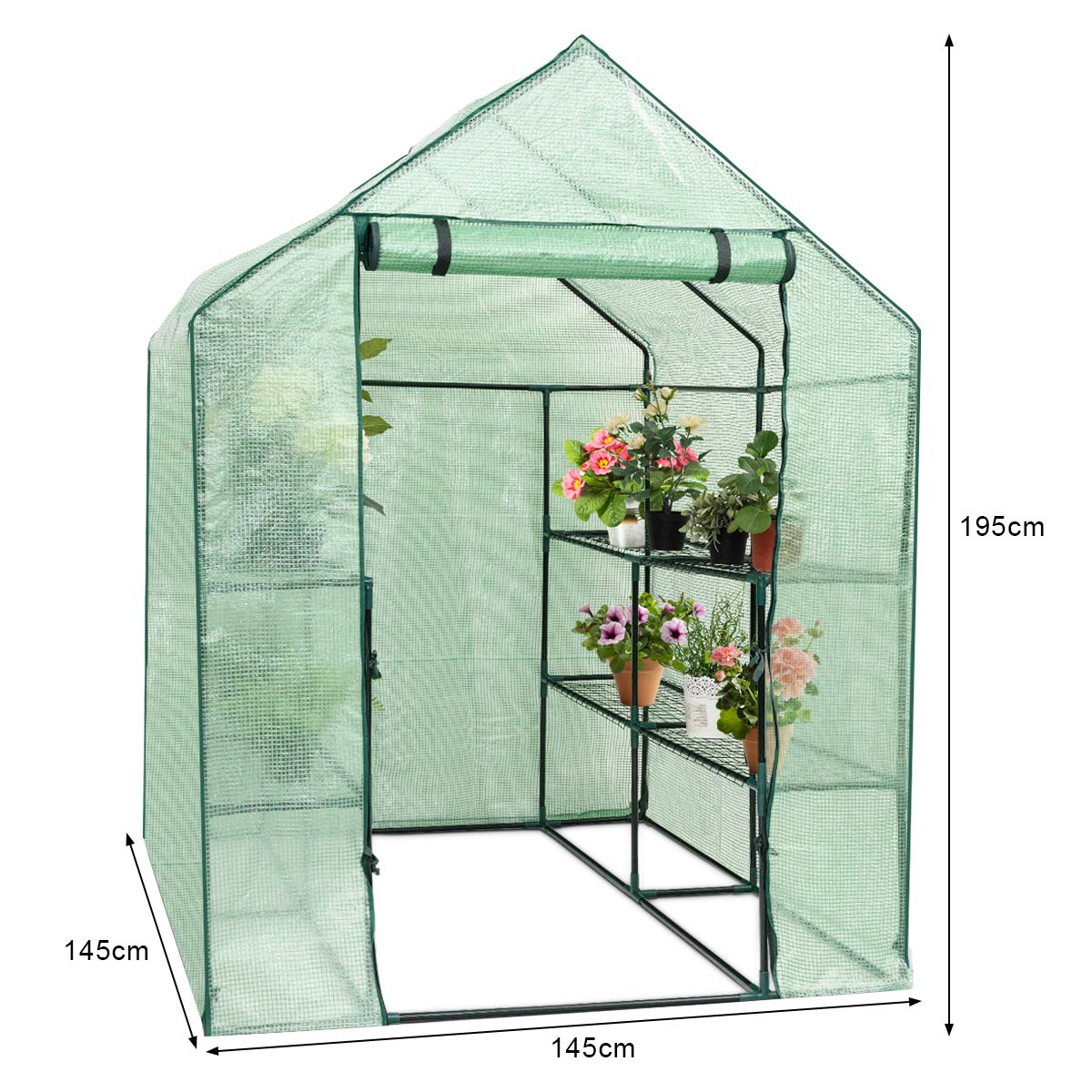 3 Tiers Outdoor Walk in Greenhouse, 12 Shelves Movable Green House Tunnel