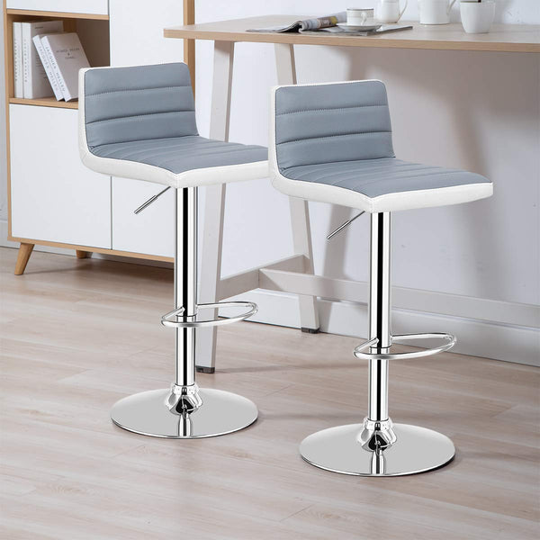 Giantex 2PC Gray & White Bar Stools, Modern Swivel Barstools, Adjustable Height, Gas Lift, PU Leather Seat