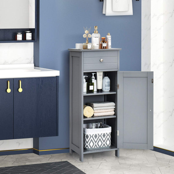 Bathroom Storage Cabinet, Single Door Floor Cabinet with Drawer and 3-Level Adjustable Shelves