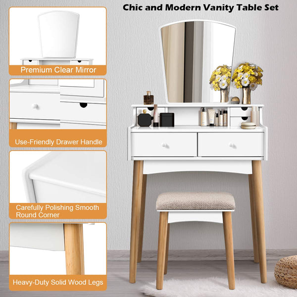Giantex Vanity Table Set w/Mirror & Cushioned Stool Dressing Table