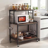 3-Tier Kitchen Rolling Cart with Power Outlets 10 S-Shaped Hooks