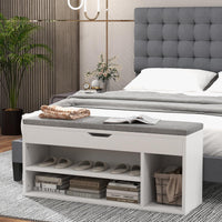 Shoe Bench with 3 Open Shelves and 1 Closed Shelf for Living Room