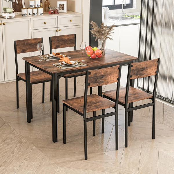 Giantex 5 Piece Dining Table Set, Industrial Style Kitchen Table & Chairs for 4 w/Backrest & Metal Frame