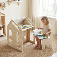 3-in-1 Toddler Art Table Set with 2 Bookshelves and Chalkboard for Painting and Crafting