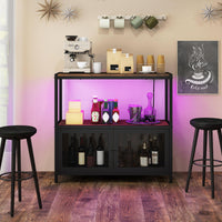 Coffee Bar Cabinet with LED Lights and Charging Station for Kitchen and Dining Room