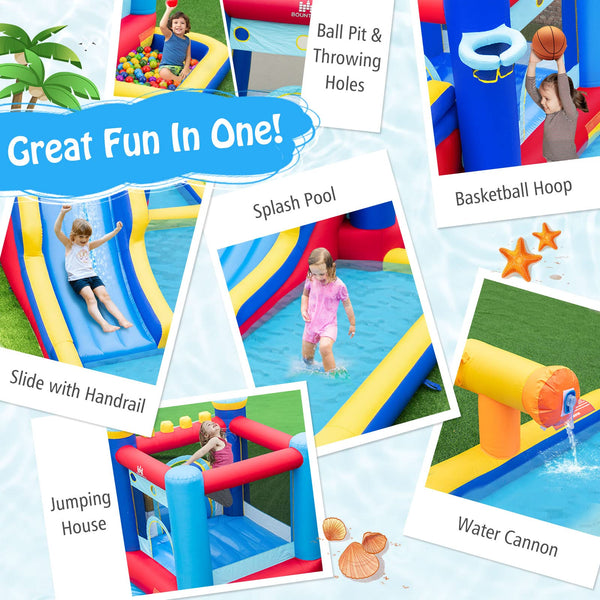 Inflatable Water Slide, Jumping Castle Water Park w/Slides, Jumping House, Ocean Ball Pit, Splash Pool (Without Blower)