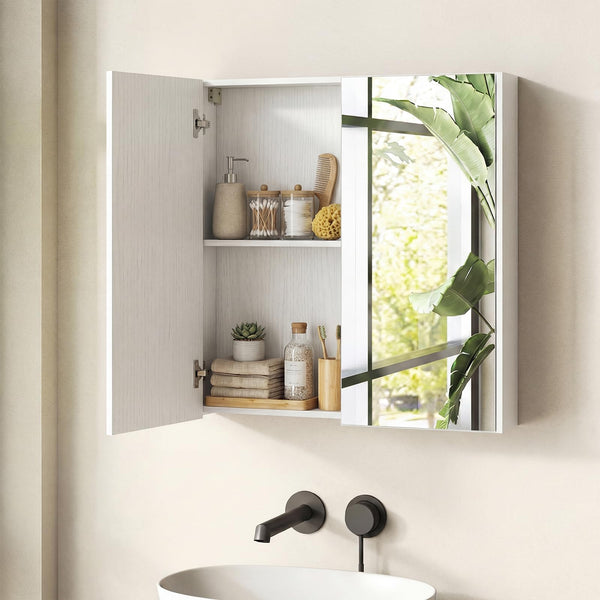 Medicine Cabinet with Mirror and Wooden Hanging 2-Tier Storage Cabinet for Laundry