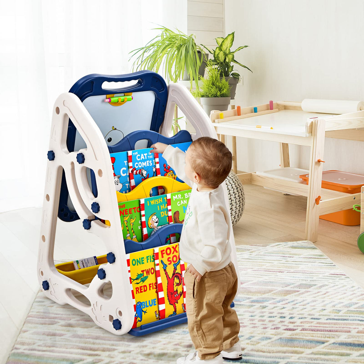 3 in 1 Kids Art Easel, Double Sided Whiteboard & Chalkboard