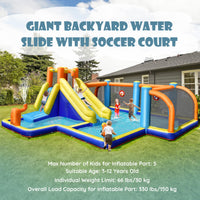 Inflatable Water Slide, 7-in-1 Long Slide Giant Water Park Wet Dry Combo with Water Soccer Splash Pool (with 680W Blower)