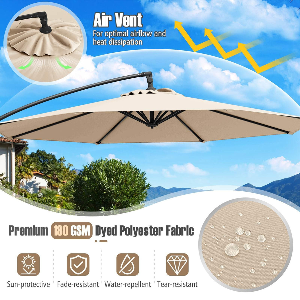 3M Offset Hanging Umbrella with Base Patio Cantilever Umbrella
