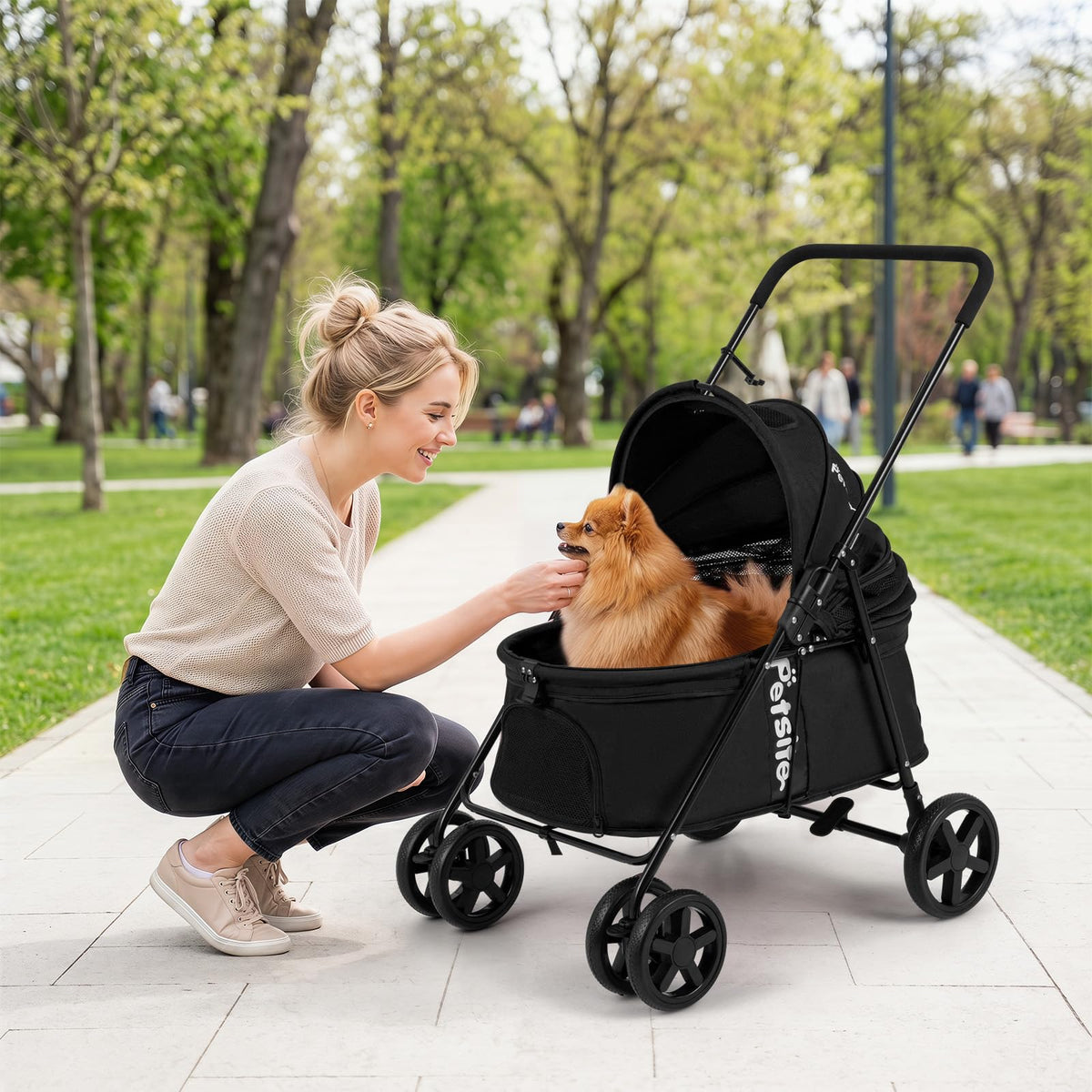 Pet Stroller for Dogs with 360 Swivel Wheels and One Step Brake