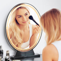 Giantex Large Round Lighted Vanity Makeup Mirror, Remote Control HD Mirror w/Lights, 4 Color Lighting Modes