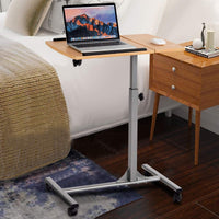 Mobile Laptop Desk, Angle & Height Adjustable Wooden Over Bed Table, Rolling Mobile Stand Desk w/ Lockable Casters