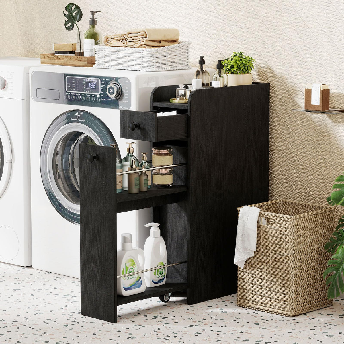 Giantex Slim Storage Cabinet, Narrow Bathroom Cabinet w/Slide Out Drawer & Spacious Top
