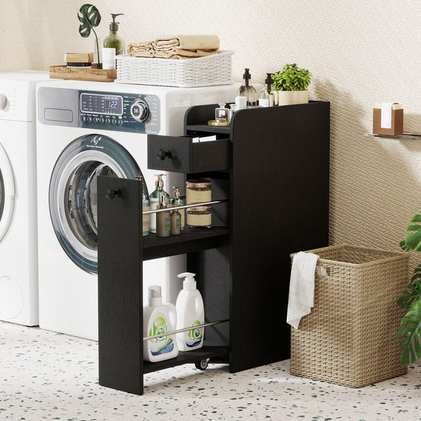 Giantex Slim Storage Cabinet, Narrow Bathroom Cabinet w/Slide Out Drawer & Spacious Top