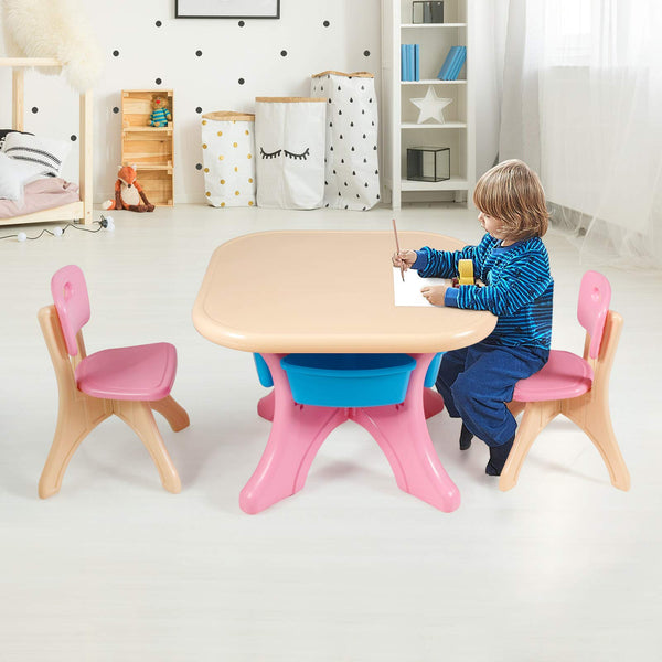 Kids Table Set, 3PCS w/ 1 Table & 2 Chairs & 4 Detachable Storage Boxes