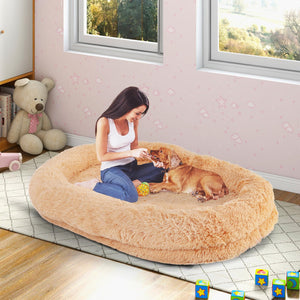 Human Dog Bed, Washable Fluffy Faux Fur Nap Bed Fits Pets & People Adults Doze Off