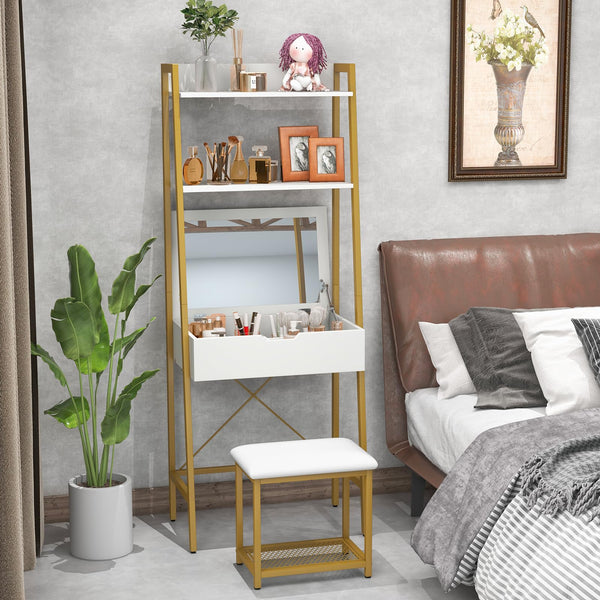 Giantex Vanity Set with Flip Top Mirror, Ladder Vanity Desk with Shelves